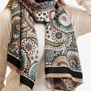 Elegant Black Paisley Multi Color Scarf NWT
